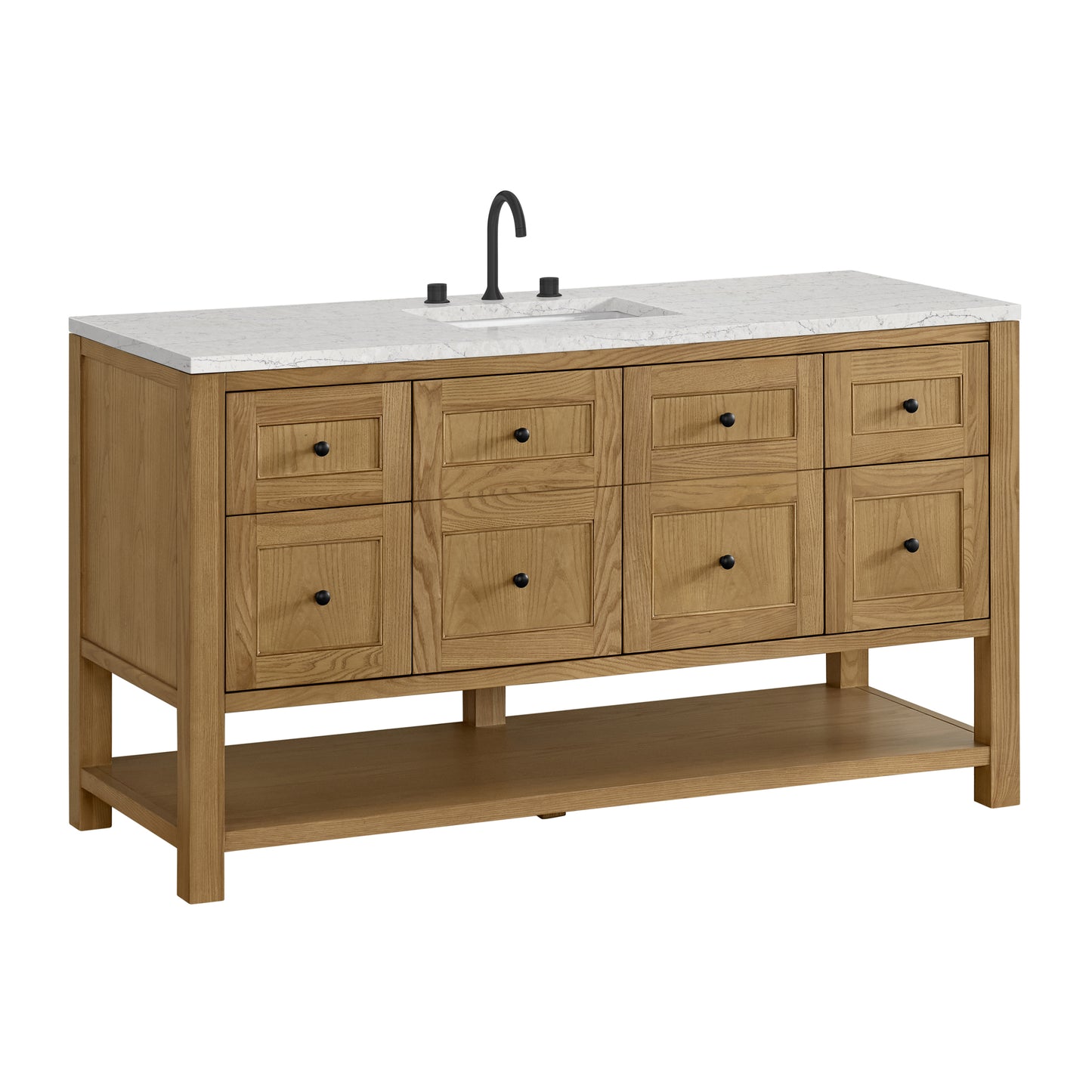 Breckenridge 60" Single Vanity, Light Natural Oak, w/ 3 CM Eternal Jasmine Pearl Quartz Top