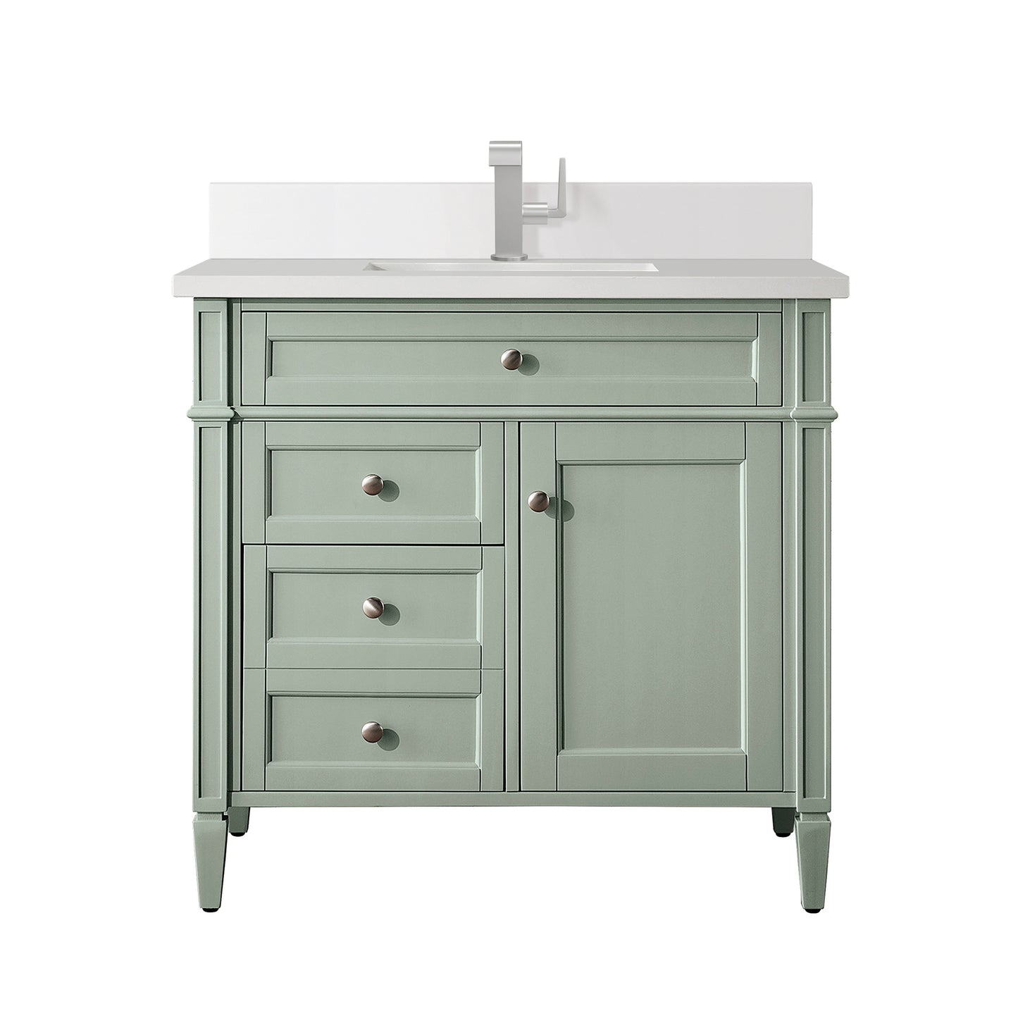 Brittany 36" Single Vanity, Sage Green w/ Single Hole 3 CM White Zeus Silestone Top & Backsplash
