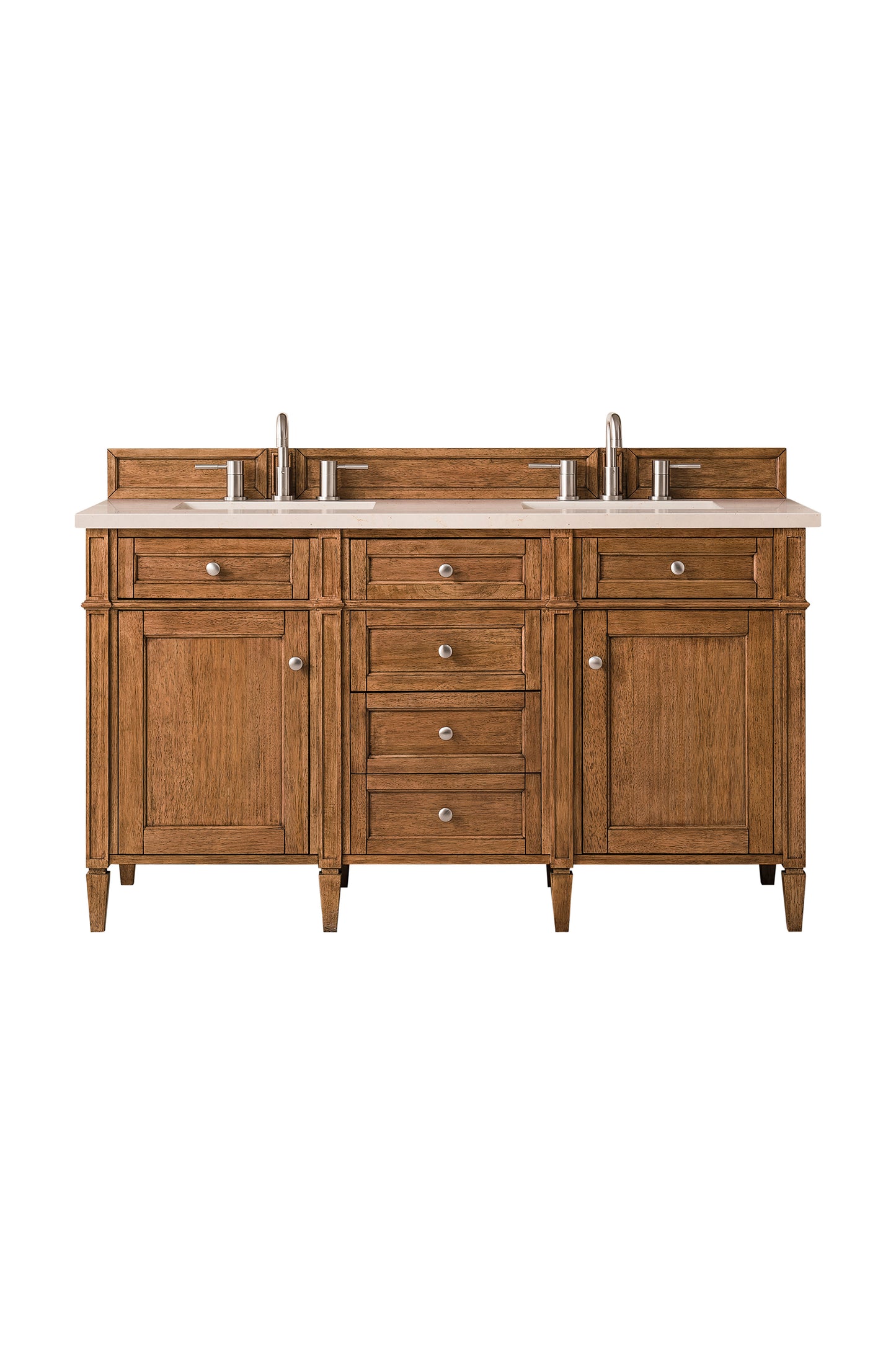 Brittany 60" Double Vanity, Saddle Brown w/ 3 CM Eternal Marfil Silestone Top