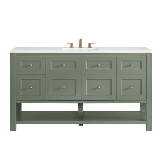 Breckenridge 60" Single Vanity, Smokey Celadon, w/ 3 CM White Zeus Quartz Top