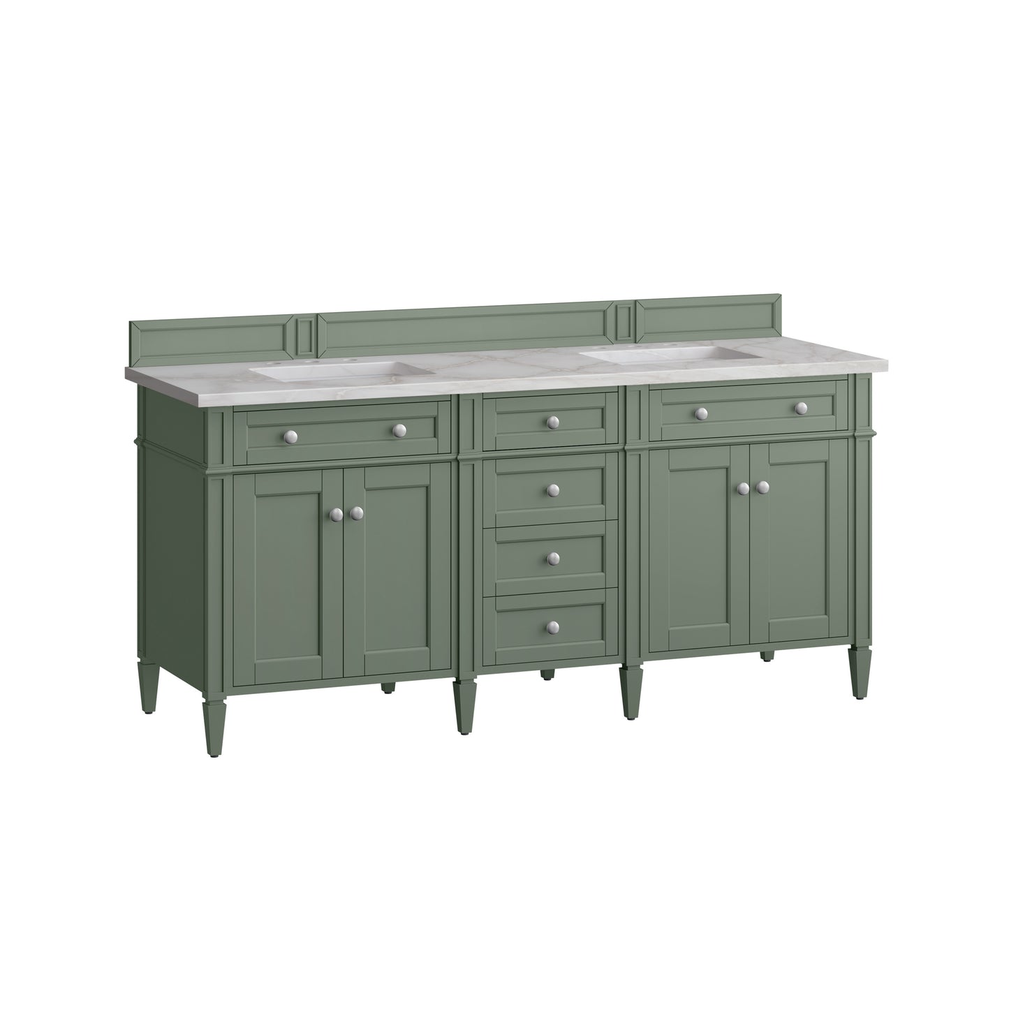 Brittany 72" Double Vanity, Smokey Celadon w/ 3 CM Victorian Silver Top