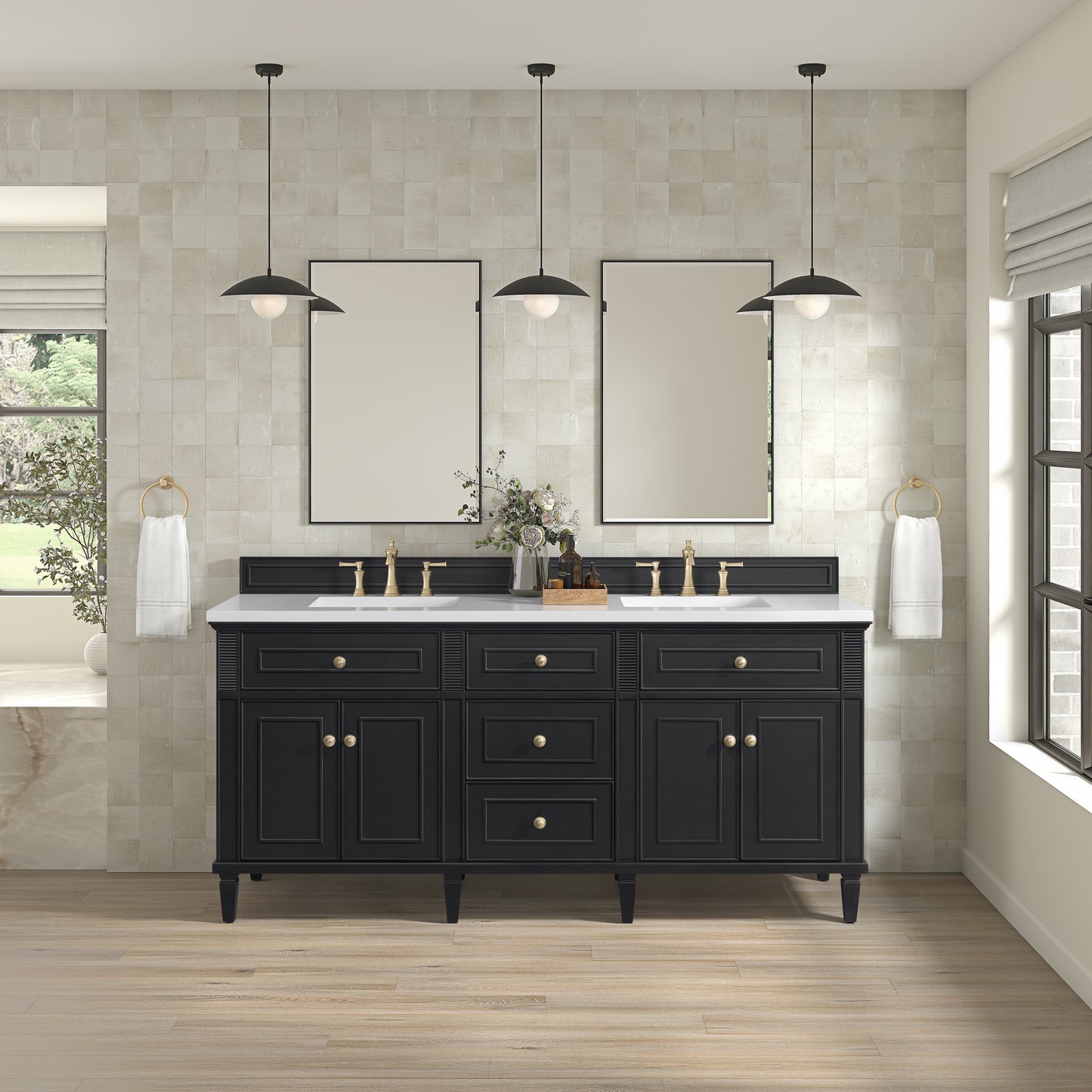 Lorelai 72" Double Vanity, Black Onyx w/ 3 CM White Zeus Silestone Top