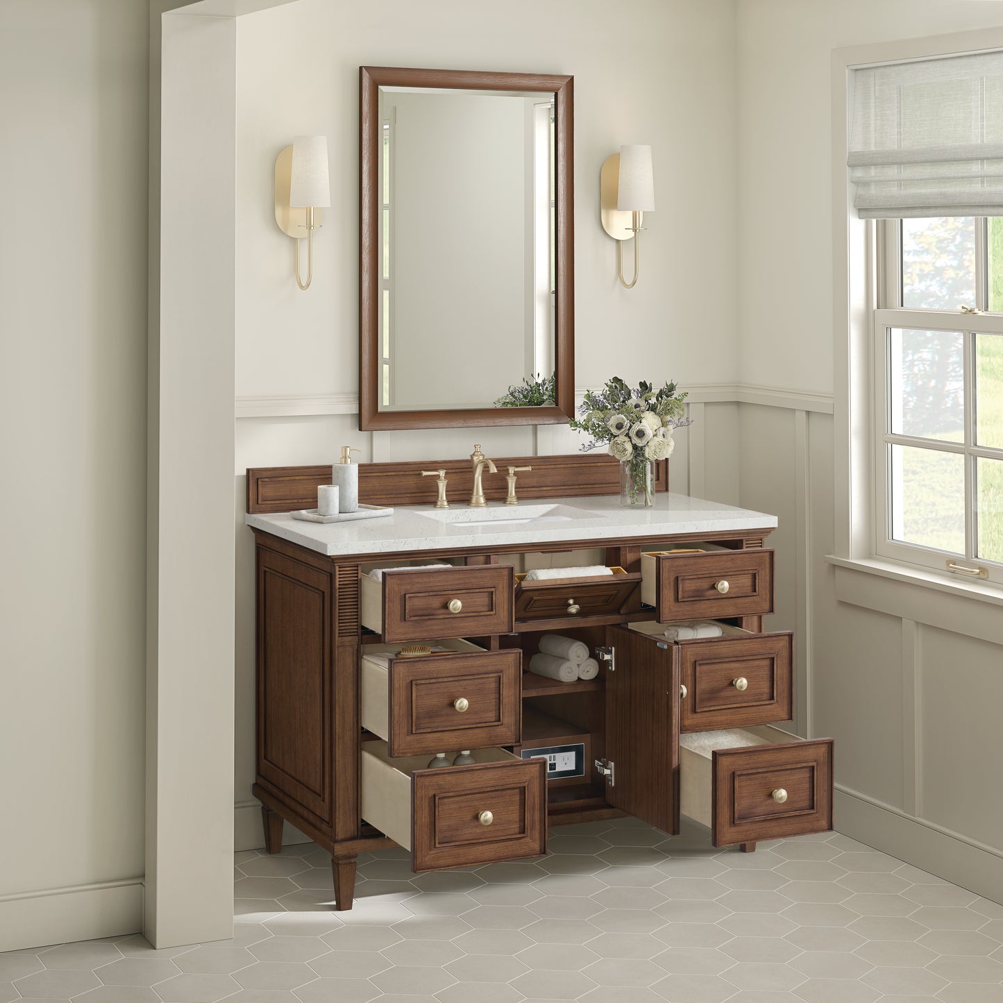 Lorelai 48" Single Vanity, Mid-Century Walnut w/ 3 CM Lime Delight Silestone Top