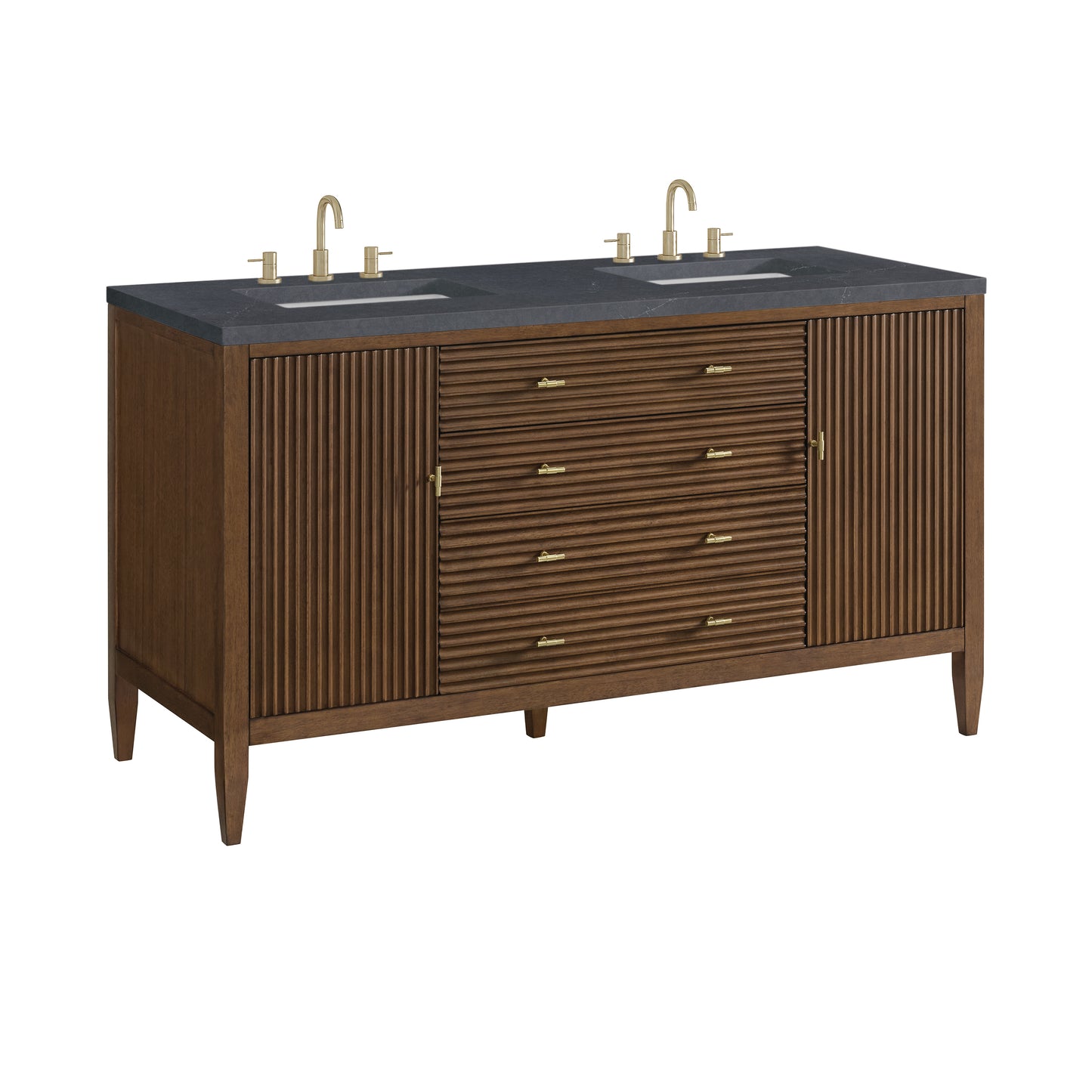 Myrrin 60" Double Vanity, Mid Century Walnut w/ 3 CM Charcoal Soapstone Silestone Top