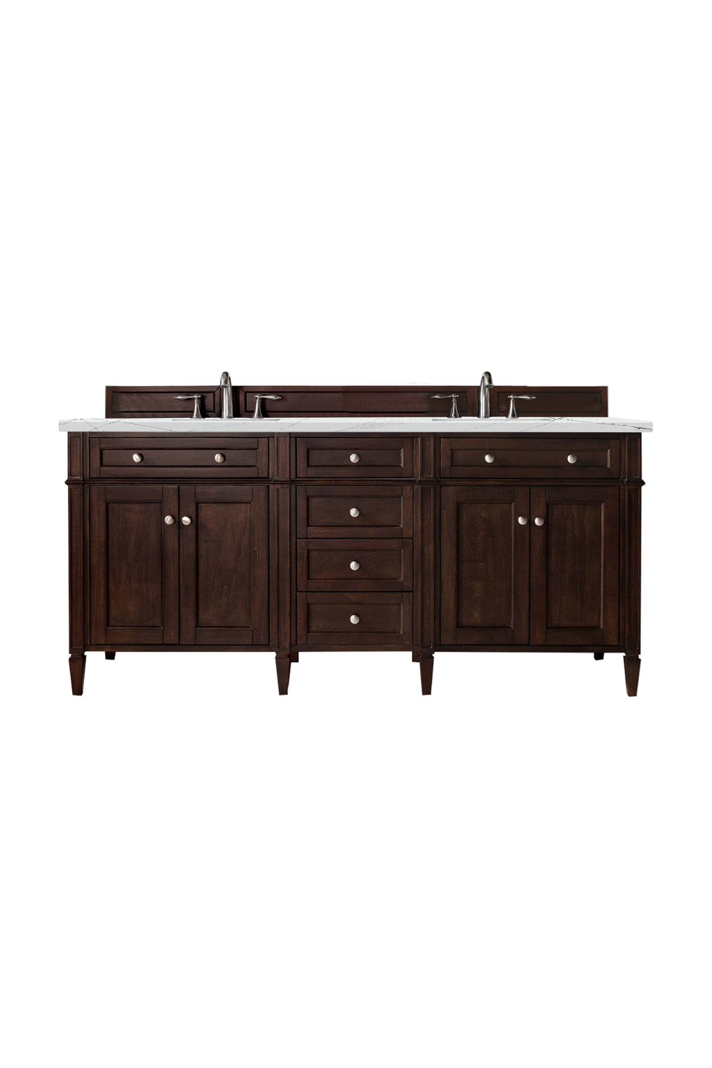 Brittany 72" Double Vanity, Burnished Mahogany w/ 3 CM Ethereal Noctis Silestone Top
