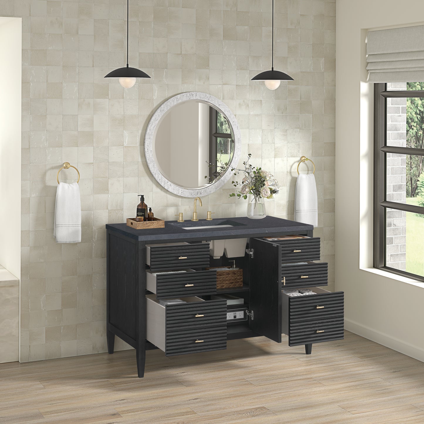 Myrrin 48" Vanity, Carbon Oak w/ 3 CM Charcoal Soapstone Silestone Top