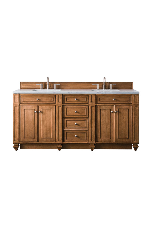 Bristol 72" Double Vanity, Saddle Brown w/ 3 CM Eternal Jasmine Pearl Silestone Top