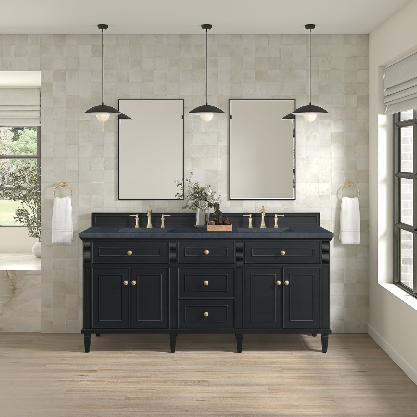 Lorelai 72" Double Vanity, Black Onyx w/ 3 CM Charcoal Soapstone Silestone Top