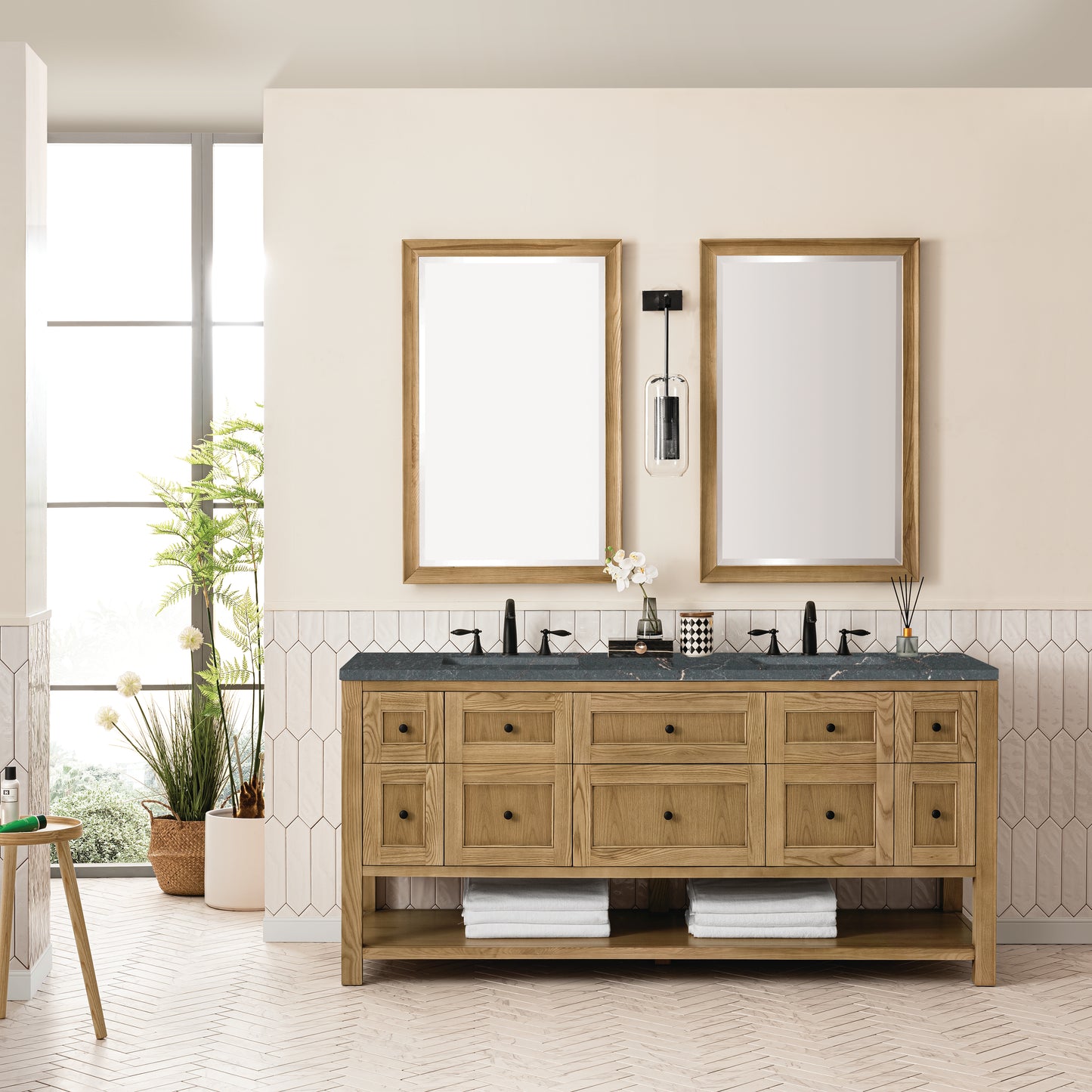Breckenridge 72" Double Vanity, Light Natural Oak w/ 3 CM Parisien Bleu Top