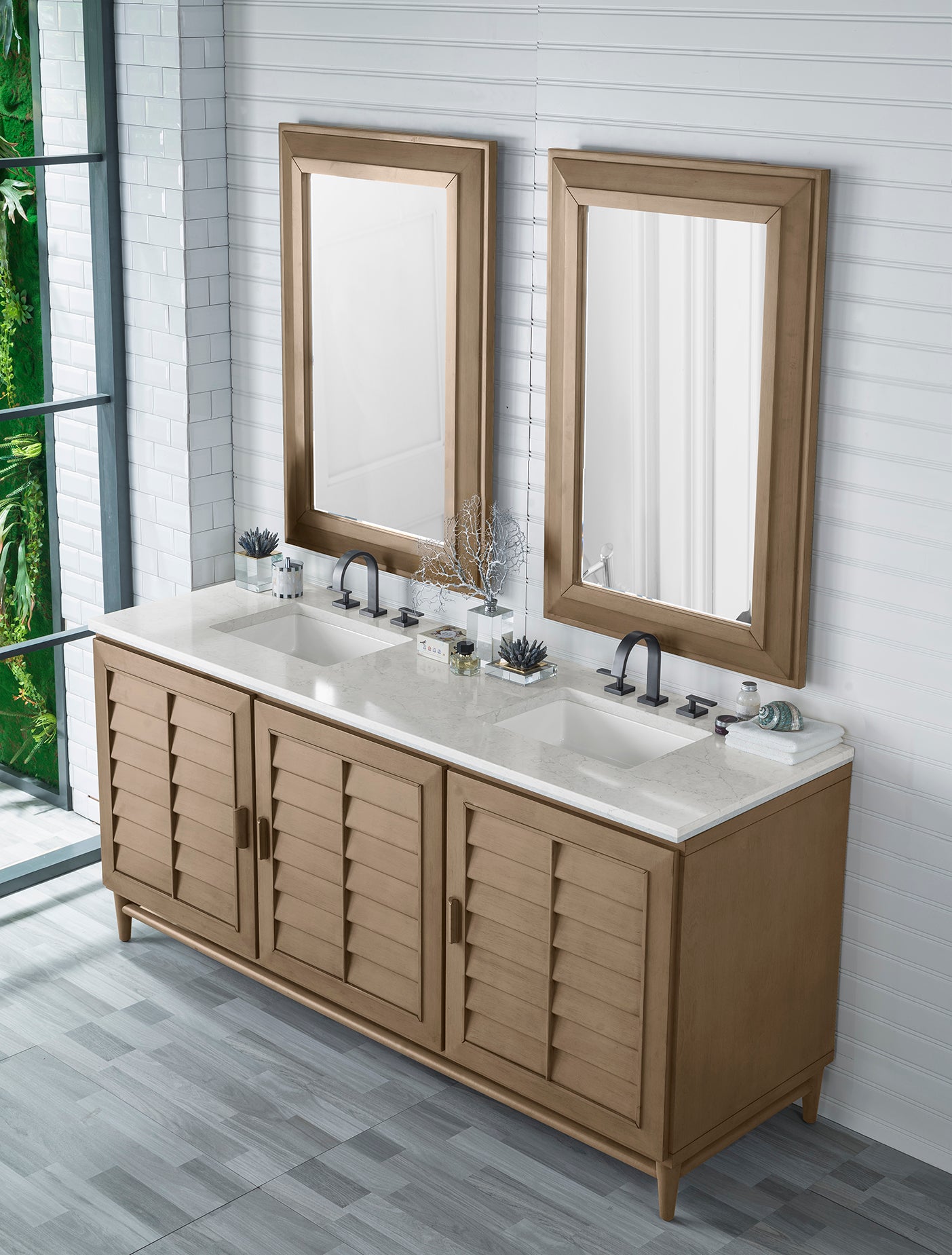 Portland 72" Double Vanity Whitewashed Walnut w/ 3 CM Eternal Jasmine Pearl Silestone Top