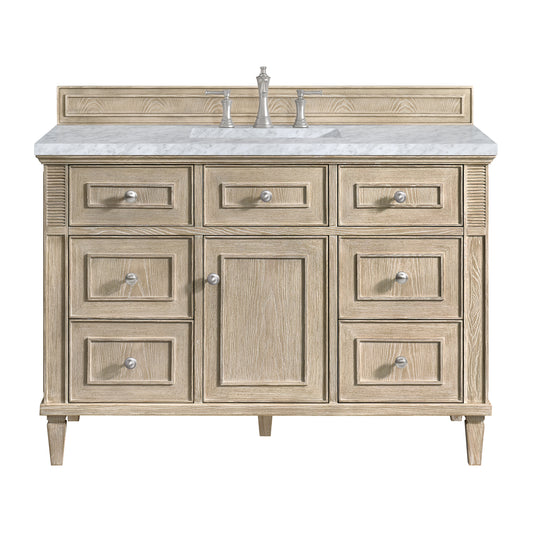 Lorelai 48" Single Vanity, Whitewashed Oak w/ 3 CM Carrara White Marble Top