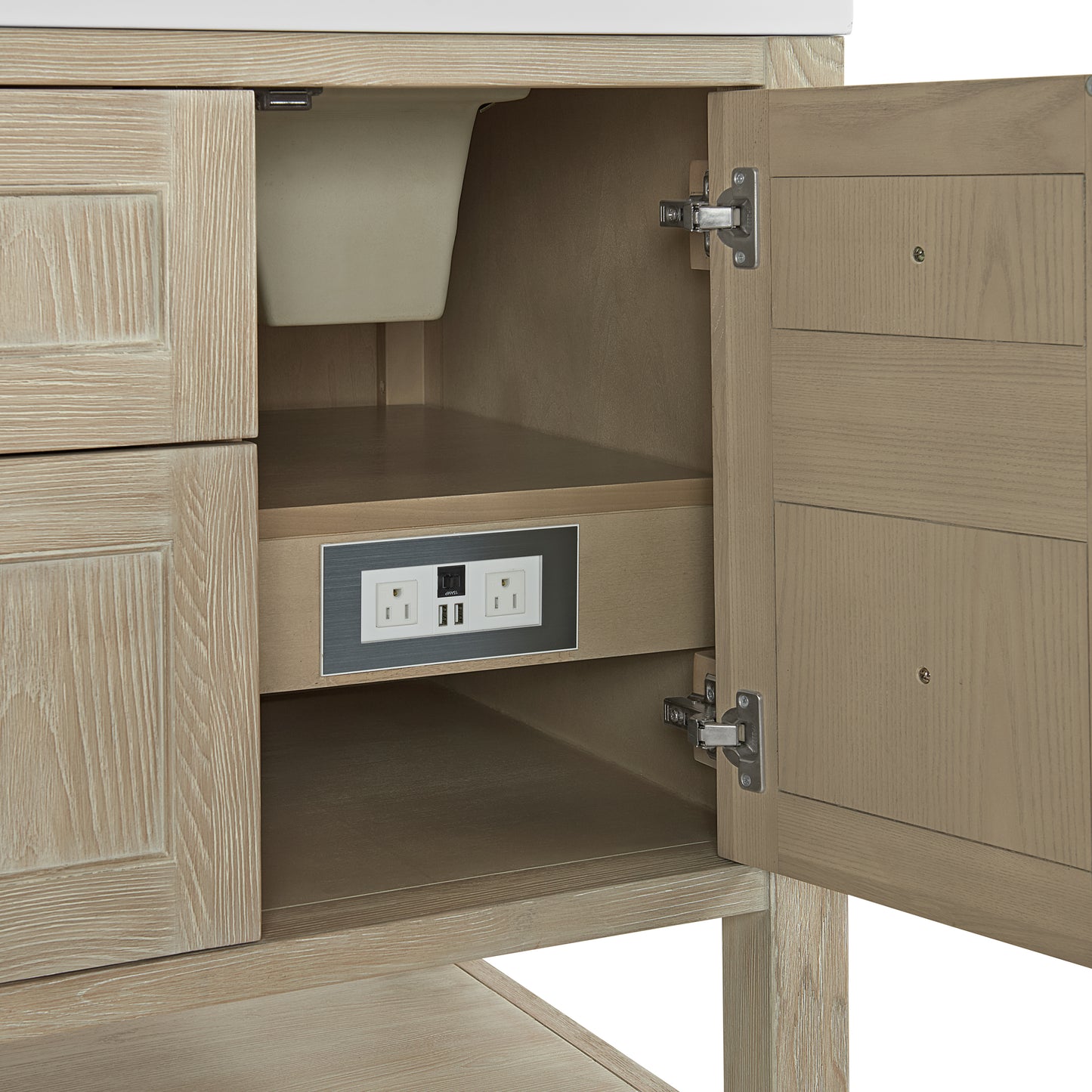 Breckenridge 60" Double Vanity, Whitewashed Oak, w/ 3 CM Eternal Jasmine Pearl Quartz Top