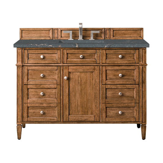 Brittany 48" Single Vanity, Saddle Brown w/ 3 CM Parisien Bleu Silestone Top