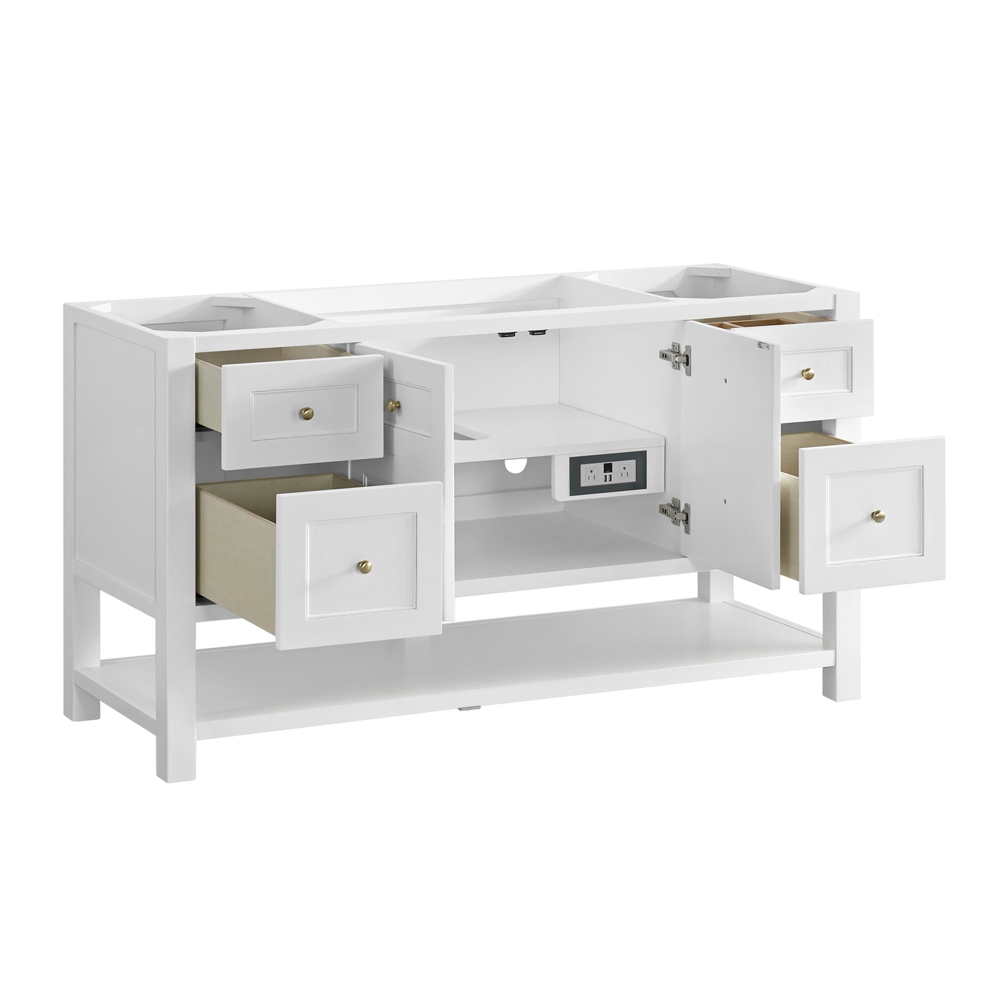 Breckenridge 60" Single Vanity Cabinet, Bright White w/ 3 CM Parisien Bleu Top w/ FreePower Wireless Charger
