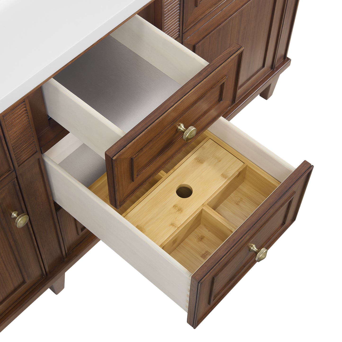 Lorelai 60" Double Vanity, Mid-Century Walnut w/ 3 CM Eternal Jasmine Pearl Silestone Top