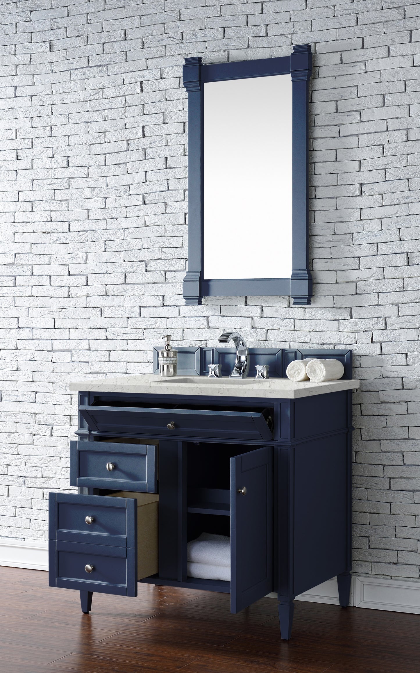 Brittany 36" Single Vanity, Victory Blue w/ 3 CM Eternal Jasmine Pearl Silestone Top
