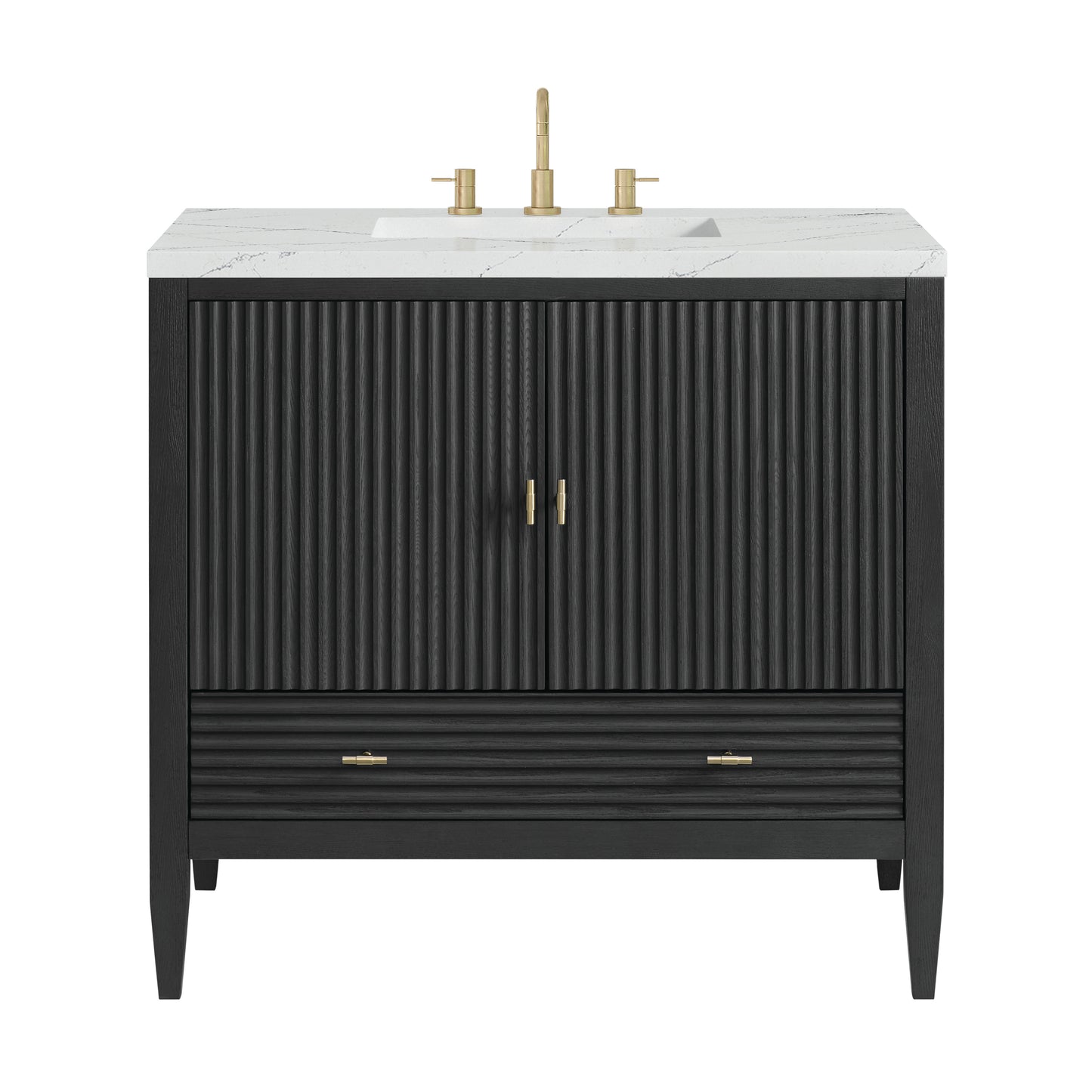 Myrrin 36" Vanity, Carbon Oak w/ 3 CM Ethereal Noctis Silestone Top