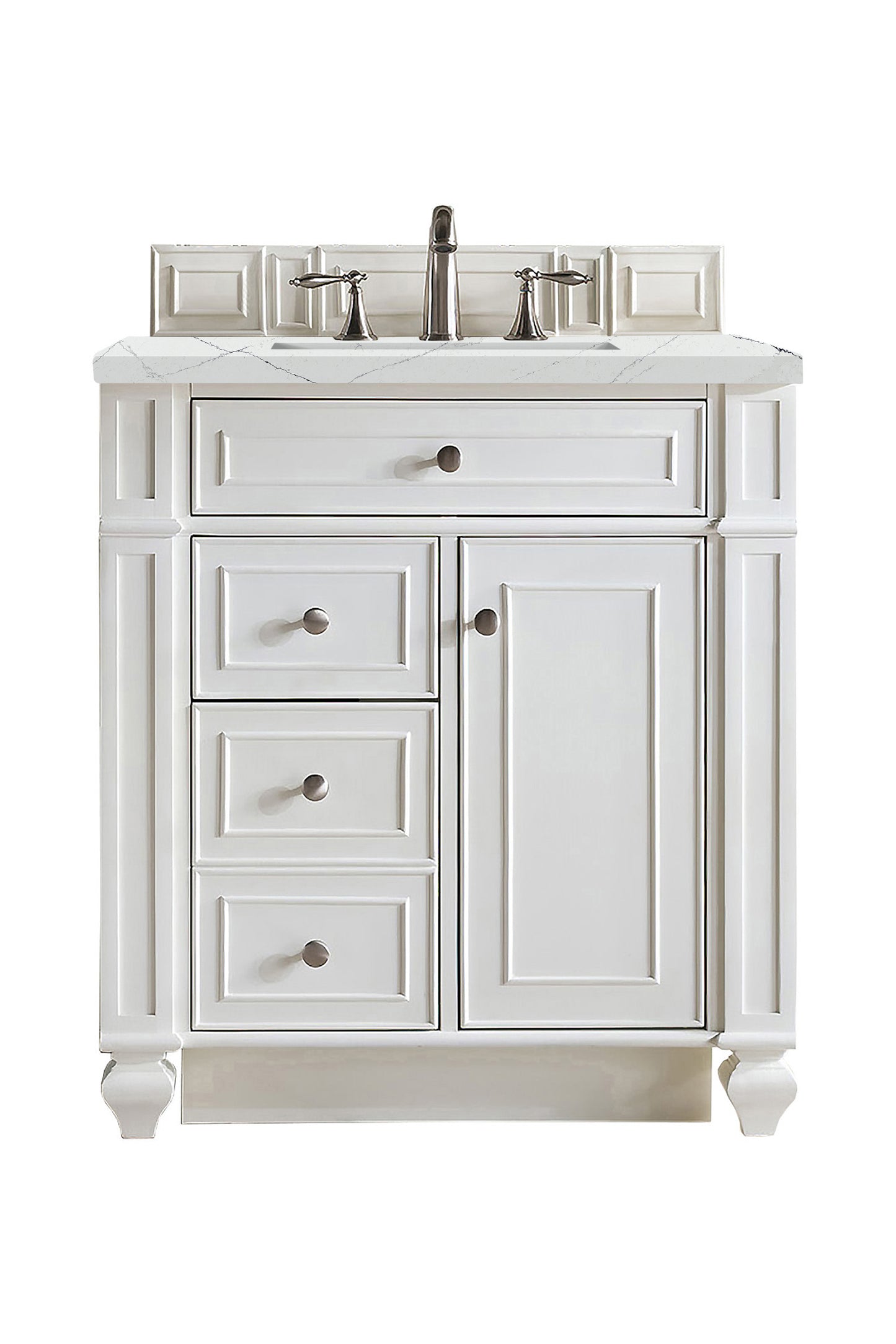 Bristol 30" Single Vanity, Bright White w/ 3 CM Ethereal Noctis Silestone Top