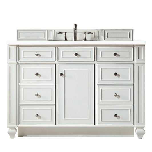 Bristol 48" Single Vanity, Bright White w/ 3 CM White Zeus Silestone Top