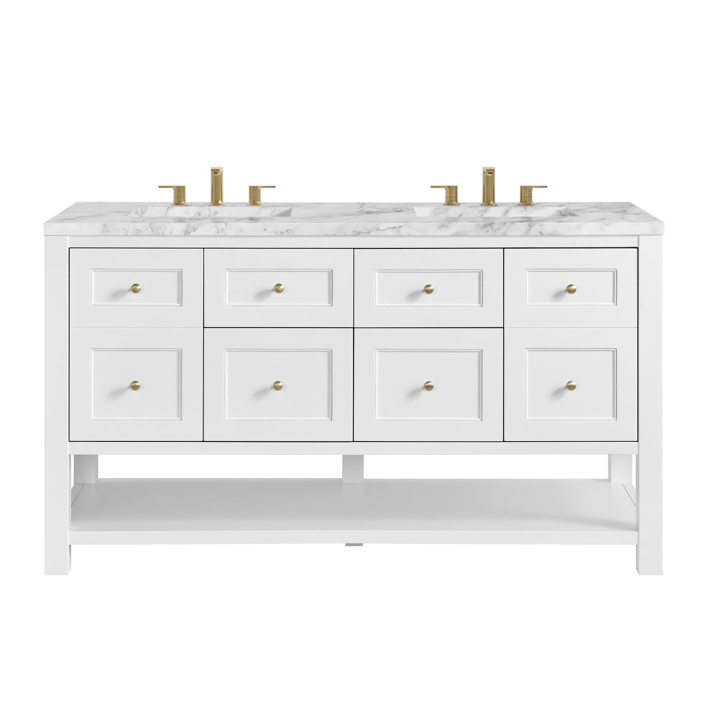 Breckenridge 60" Double Vanity, Bright White, w/ 3 CM Carrara Marble Top