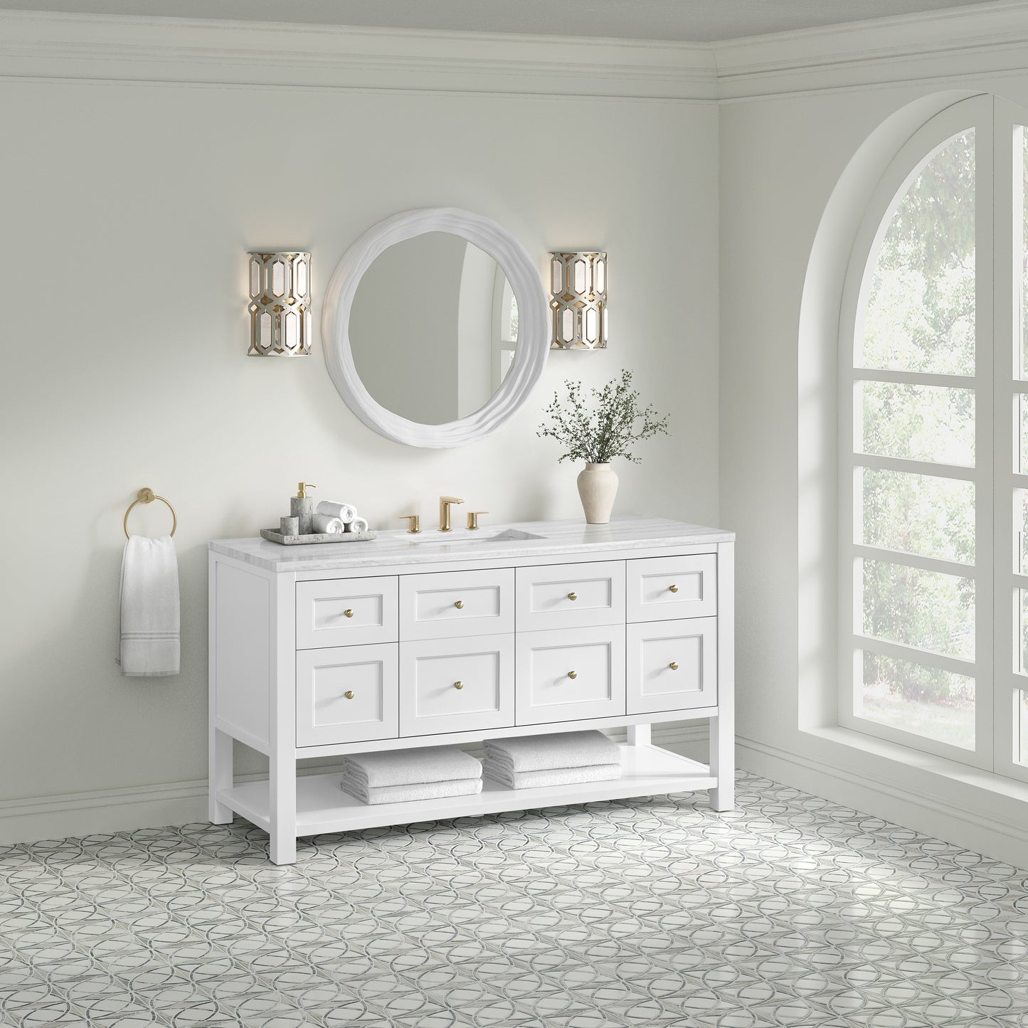 Breckenridge 60" Single Vanity, Bright White, w/ 3 CM Arctic Fall Solid Surface Top