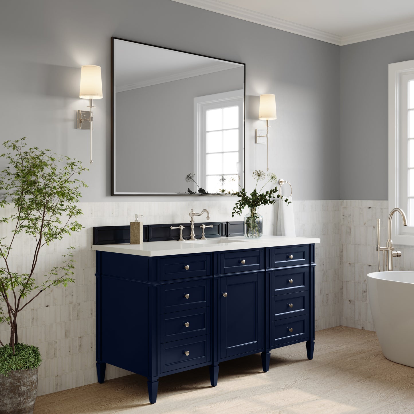 Brittany 60" Single Vanity, Victory Blue w/ 3 CM White Zeus Silestone Top