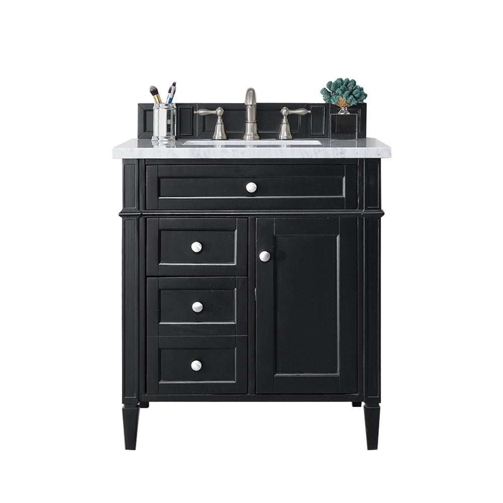Brittany 30" Single Vanity, Black Onyx w/ 3 CM Carrara Marble Top