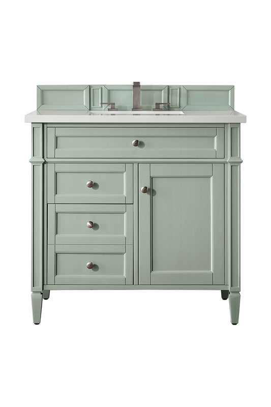 Brittany 36" Single Vanity, Sage Green w/ 3 CM White Zeus Silestone Top