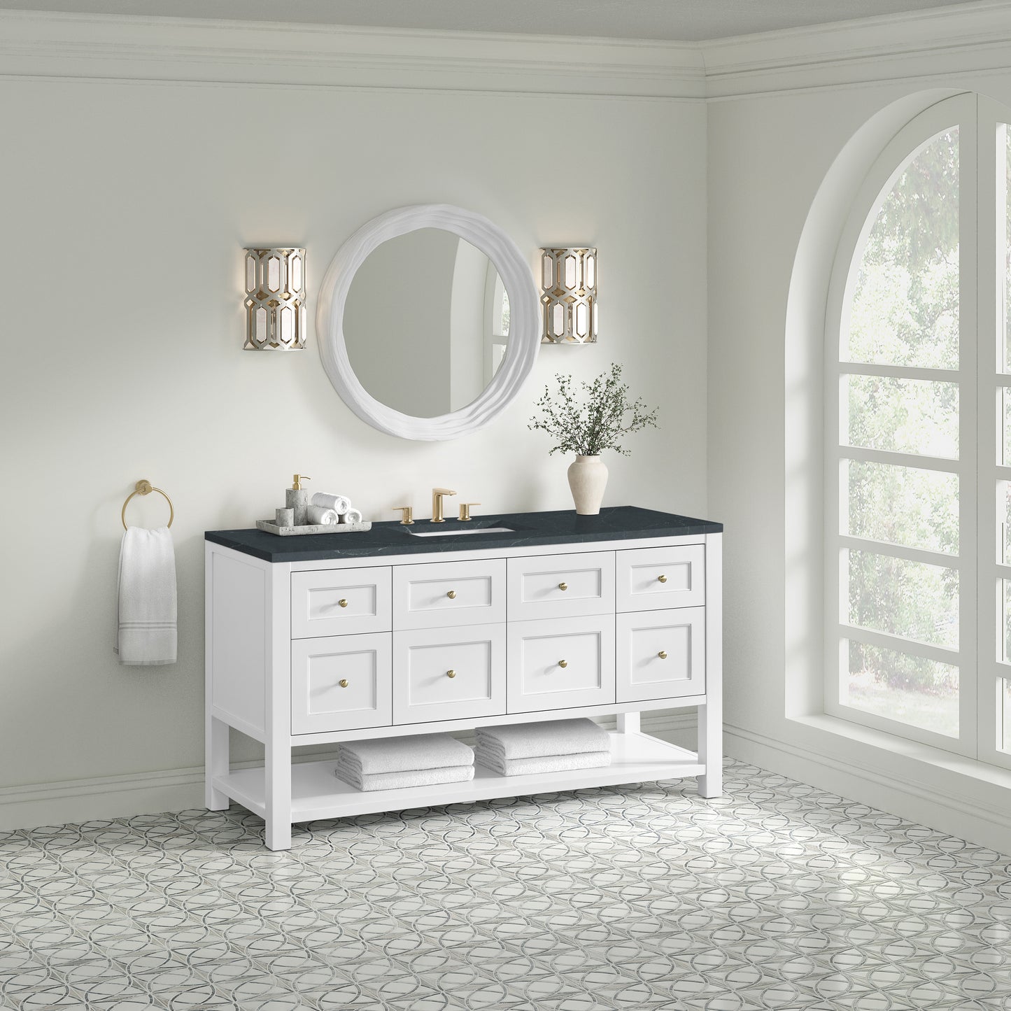 Breckenridge 60" Single Vanity, Bright White, w/ 3 CM Charcoal Soapstone Quartz Top