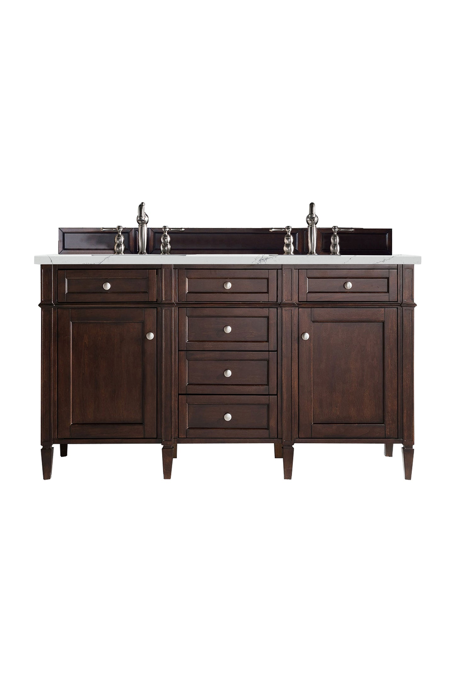 Brittany 60" Double Vanity, Burnished Mahogany w/ 3 CM Ethereal Noctis Silestone Top
