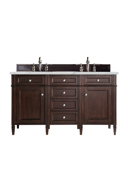 Brittany 60" Double Vanity, Burnished Mahogany w/ 3 CM Ethereal Noctis Silestone Top