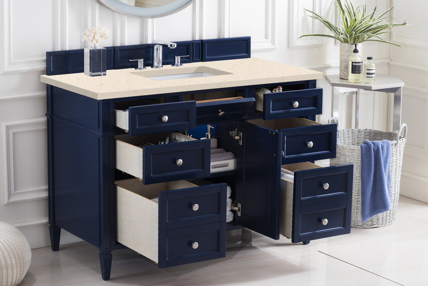 Brittany 48" Single Vanity, Victory Blue w/ 3 CM Eternal Marfil Silestone Top