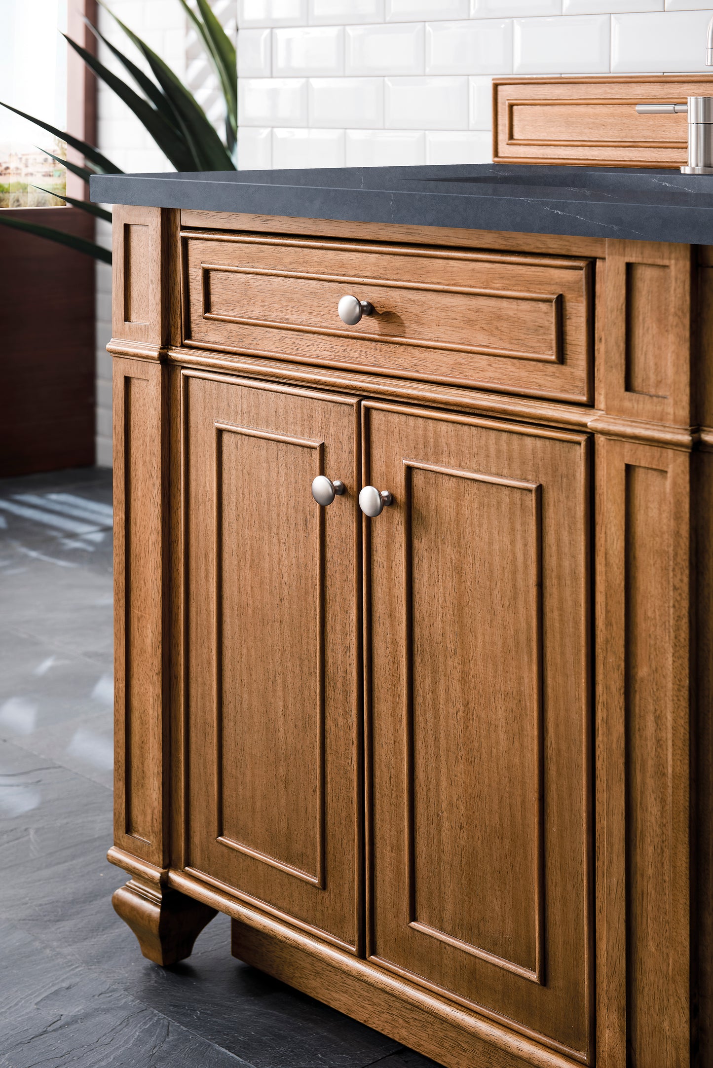 Bristol 72" Double Vanity, Saddle Brown w/ 3 CM Charcoal Soapstone Silestone Top