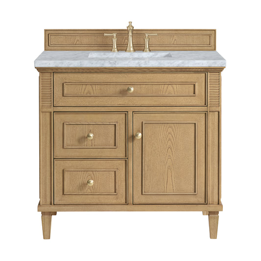 Lorelai 36" Single Vanity, Light Natural Oak w/ 3 CM Carrara White Marble Top