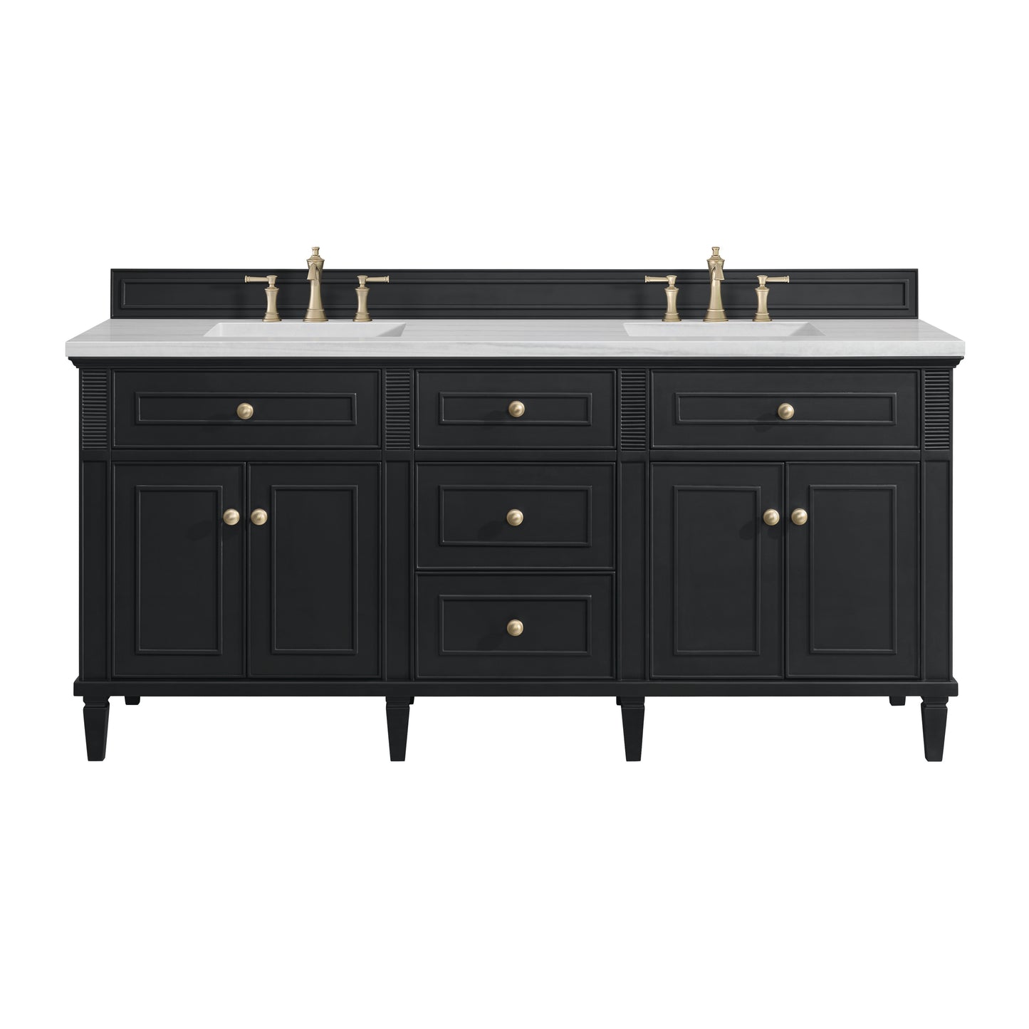 Lorelai 72" Double Vanity, Black Onyx w/ 3 CM Arctic Fall Solid Surface Top