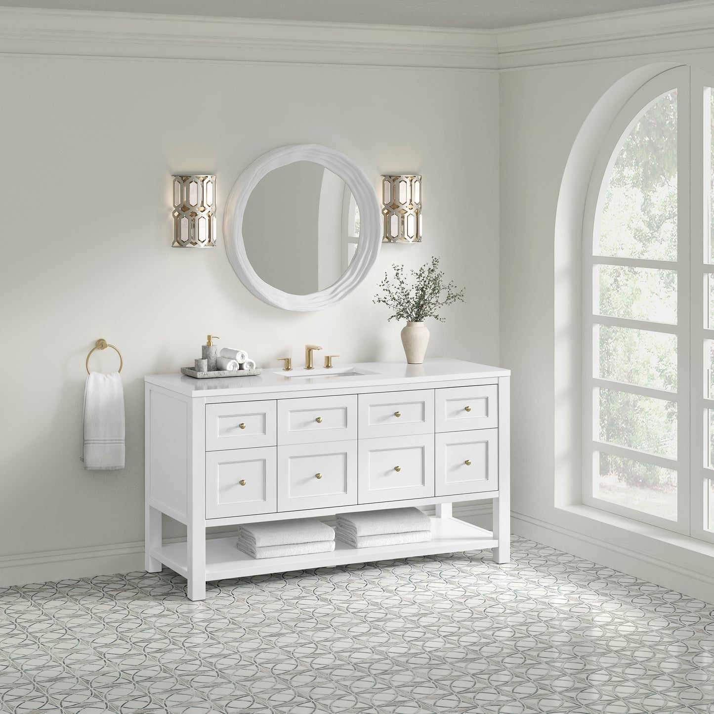 Breckenridge 60" Single Vanity, Bright White, w/ 3 CM White Zeus Quartz Top