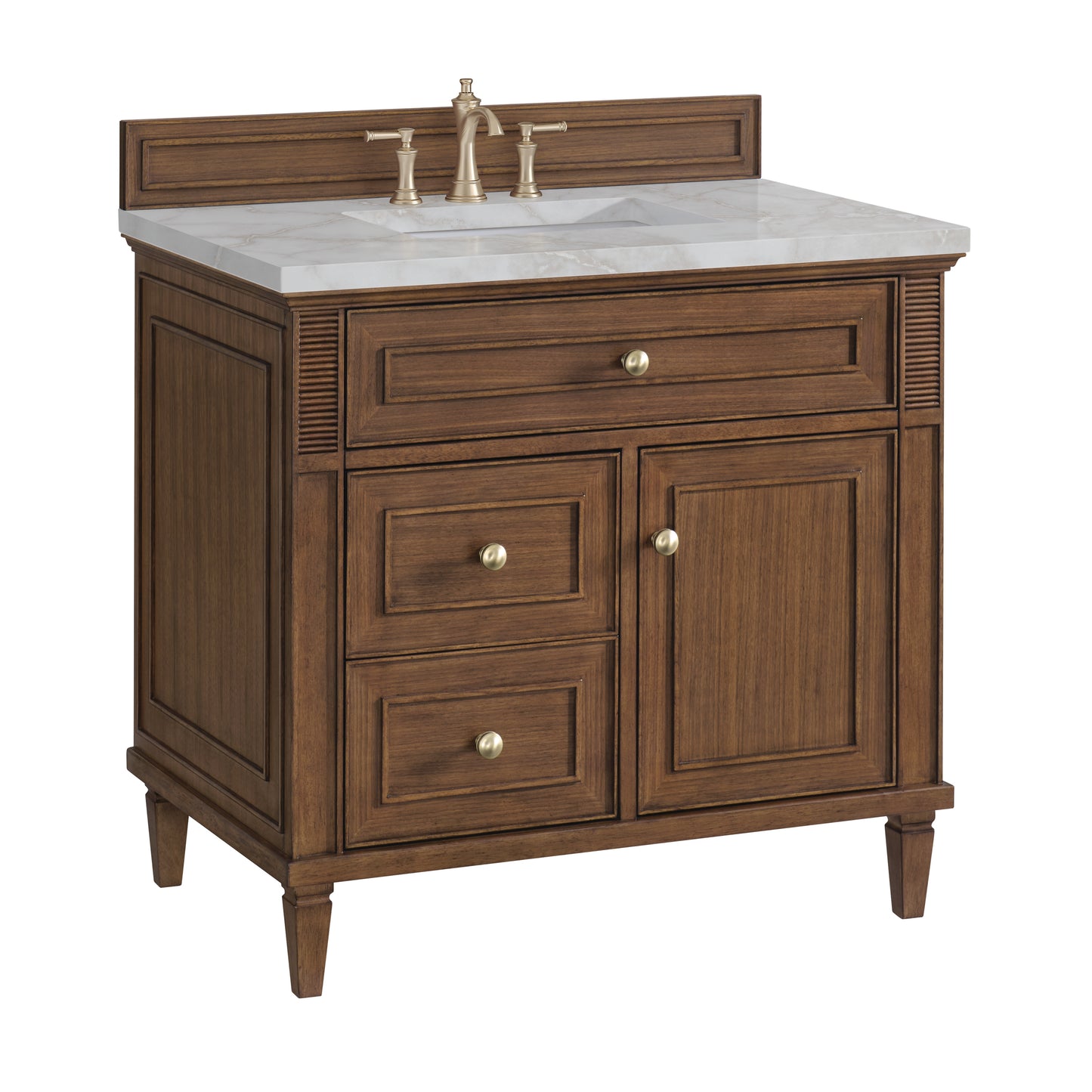 Lorelai 36" Single Vanity, Mid-Century Walnut w/ 3 CM Victorian Silver Silestone Top