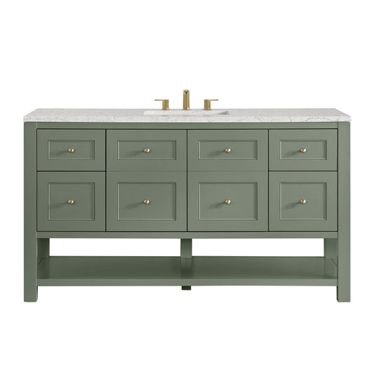 Breckenridge 60" Single Vanity, Smokey Celadon, w/ 3 CM Eternal Jasmine Pearl Quartz Top