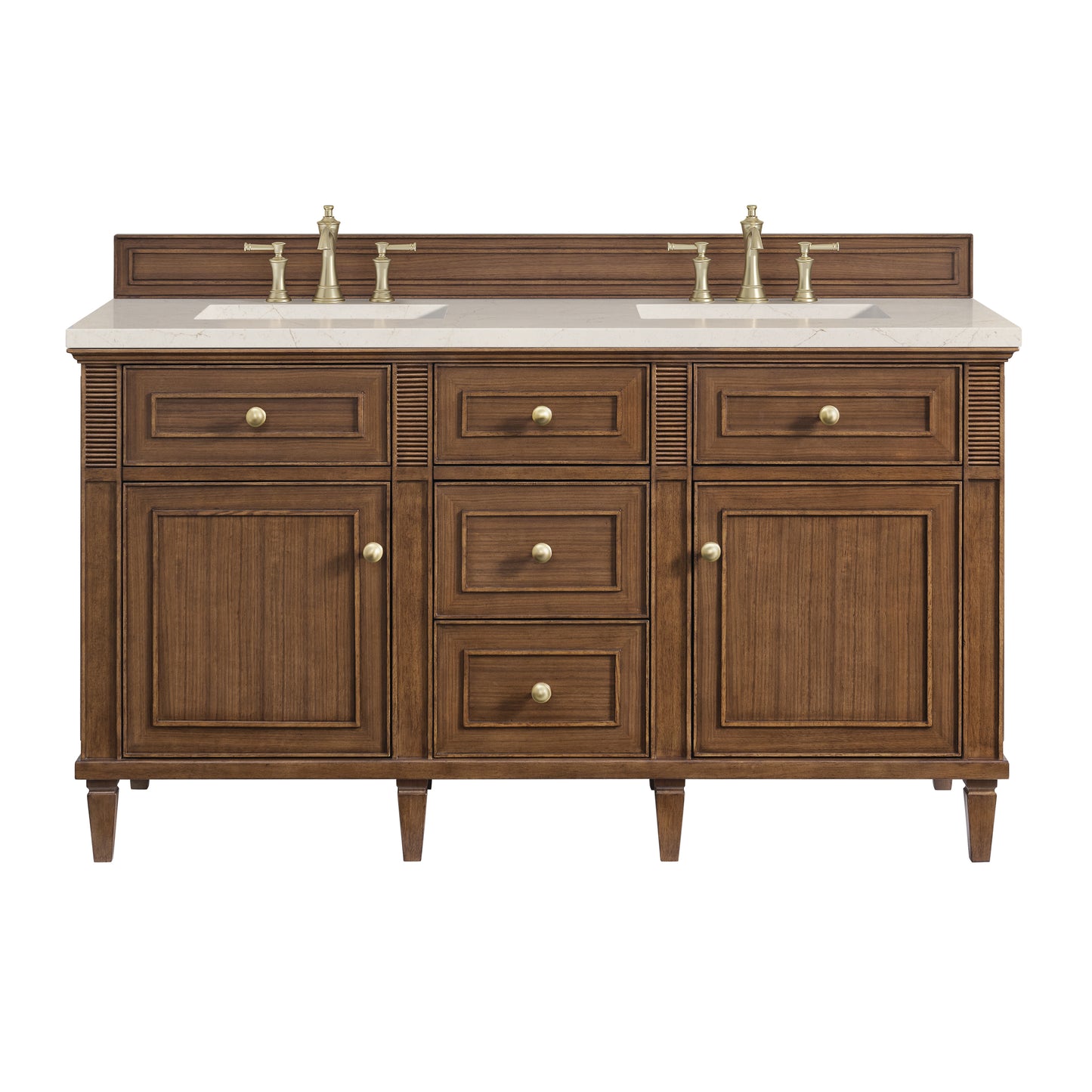 Lorelai 60" Double Vanity, Mid-Century Walnut w/ 3 CM Eternal Marfil Silestone Top