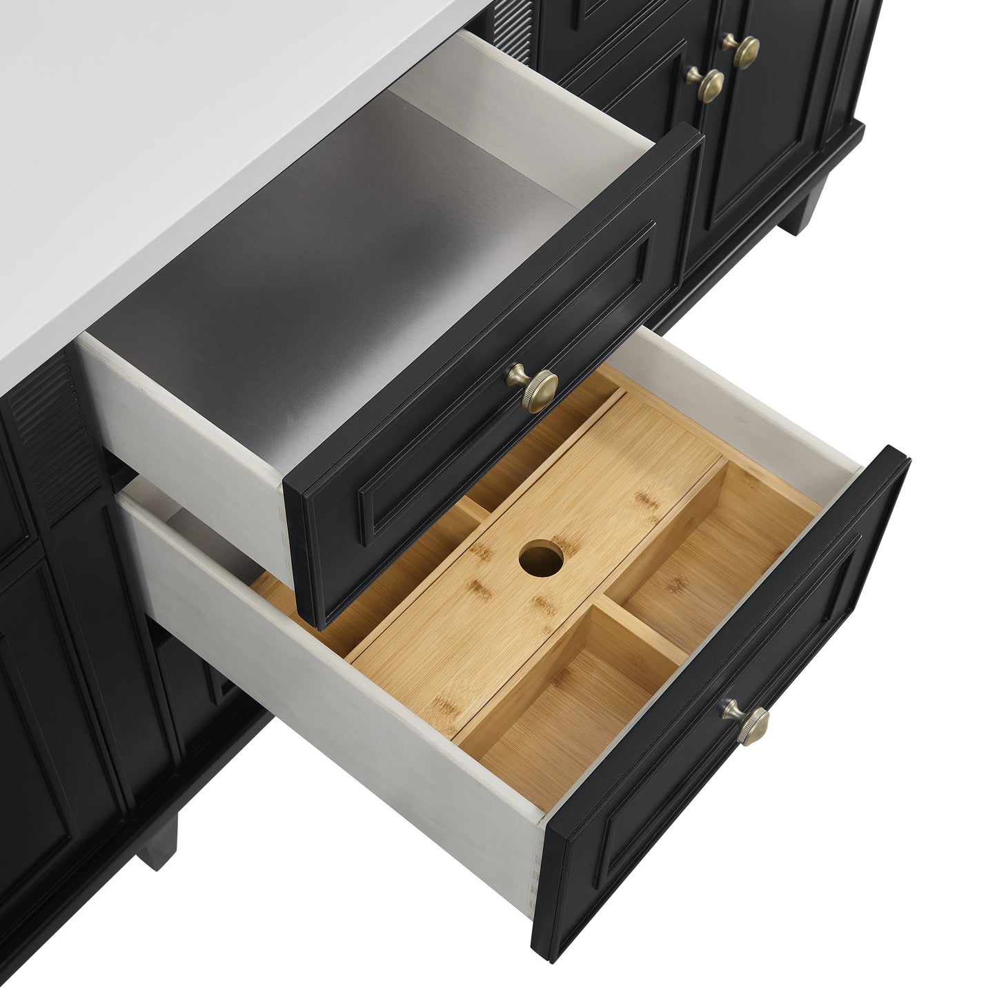 Lorelai 72" Double Vanity, Black Onyx w/ 3 CM Arctic Fall Solid Surface Top