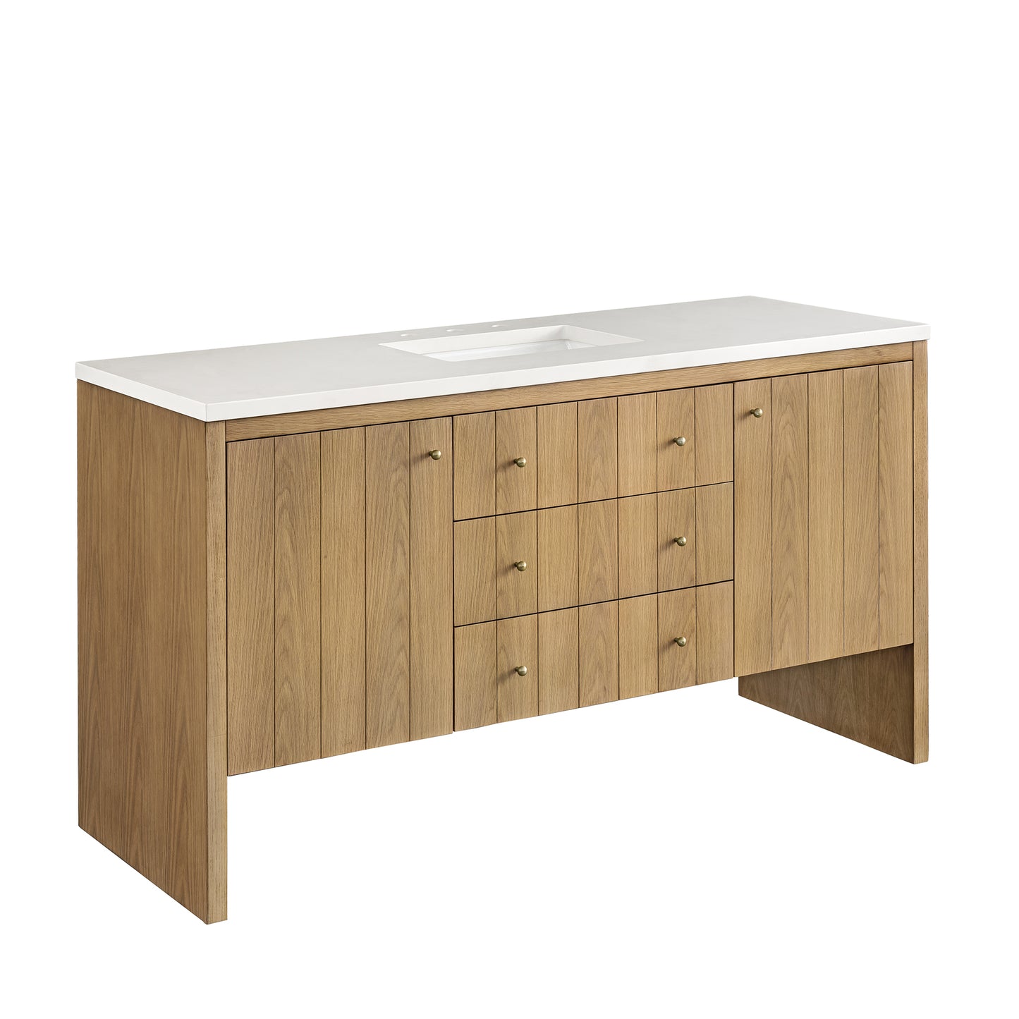 Hudson 60" Single Vanity, Light Natural Oak w/ 3 CM White Zeus Top