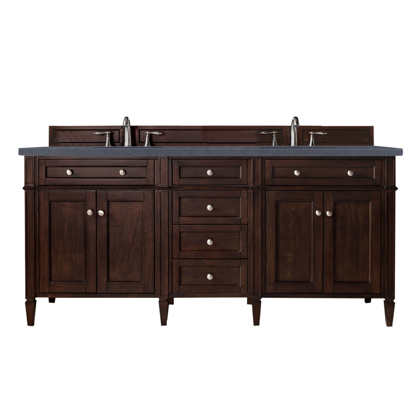 Brittany 72" Double Vanity, Burnished Mahogany w/ 3 CM Charcoal Soapstone Silestone Top