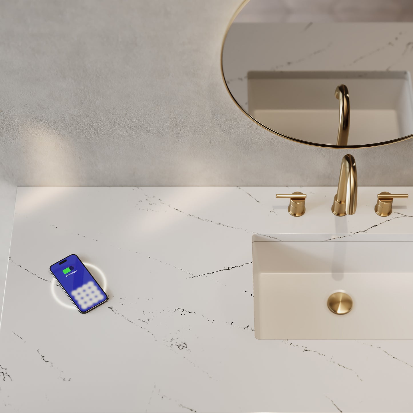 Breckenridge 60" Single Vanity, Smokey Celadon, w/ 3 CM Ethereal Noctis Silestone Top w/ FreePower Wireless Charger