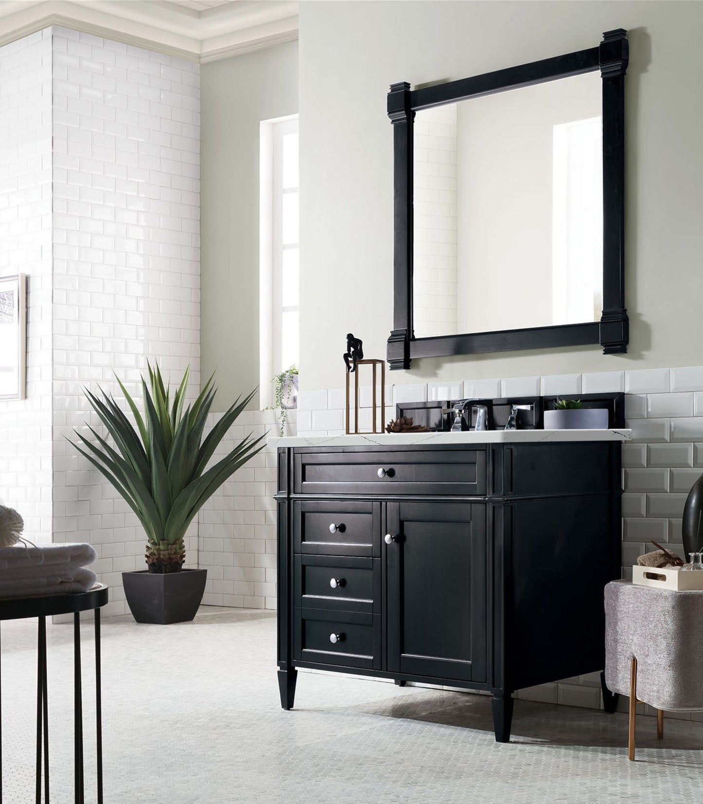 Brittany 36" Single Vanity, Black Onyx w/ 3 CM Ethereal Noctis Silestone Top