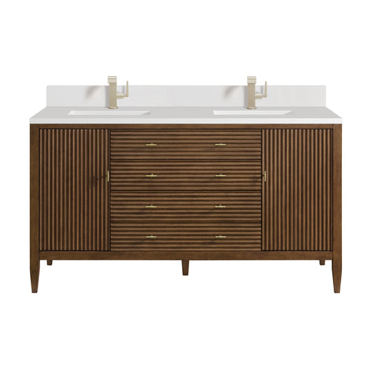 Myrrin 60" Double Vanity, Mid Century Walnut w/ Single Hole 3 CM White Zeus Silestone Top & Backsplash