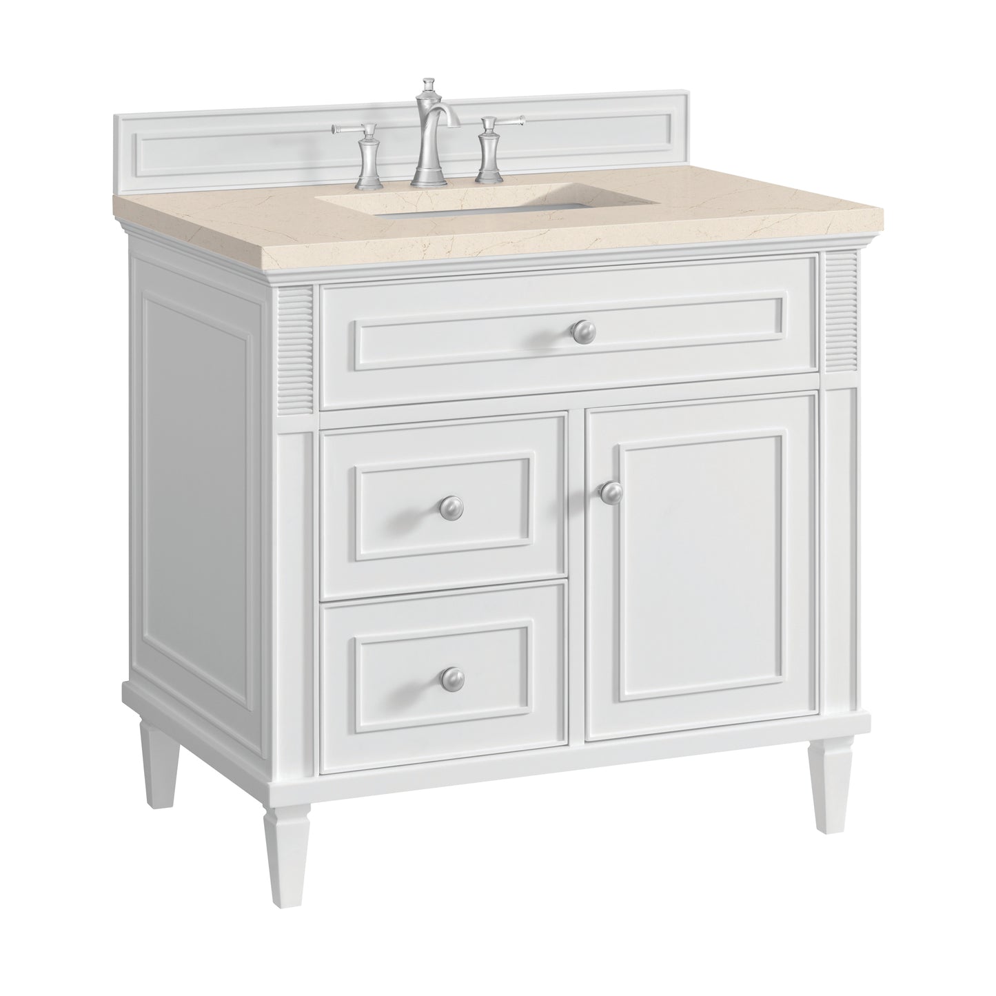 Lorelai 36" Single Vanity, Bright White w/ 3 CM Eternal Marfil Silestone Top