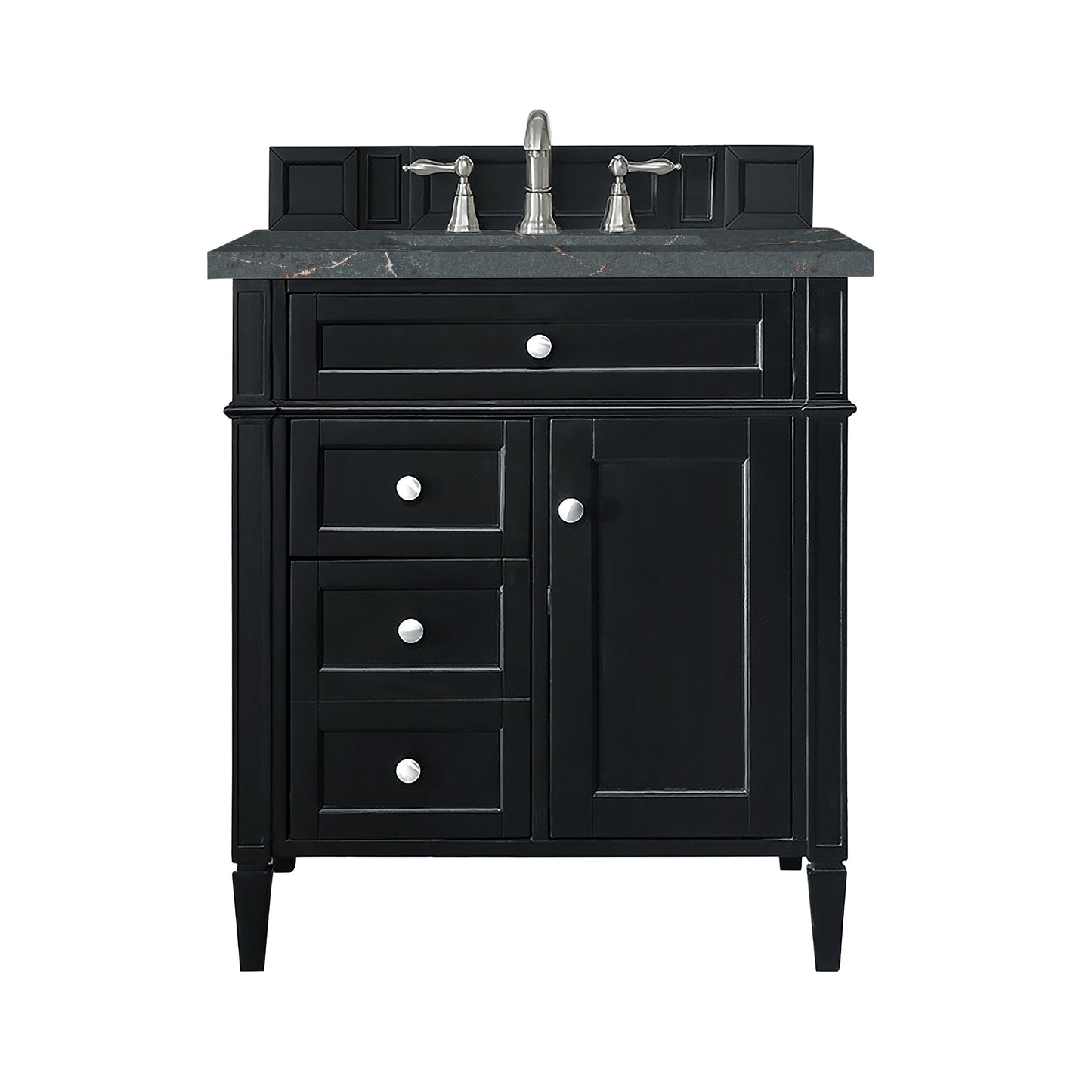 Brittany 30" Single Vanity, Black Onyx, w/ 3 CM Parisien Bleu Silestone Top