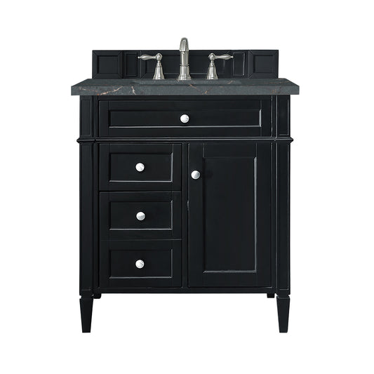 Brittany 30" Single Vanity, Black Onyx, w/ 3 CM Parisien Bleu Silestone Top