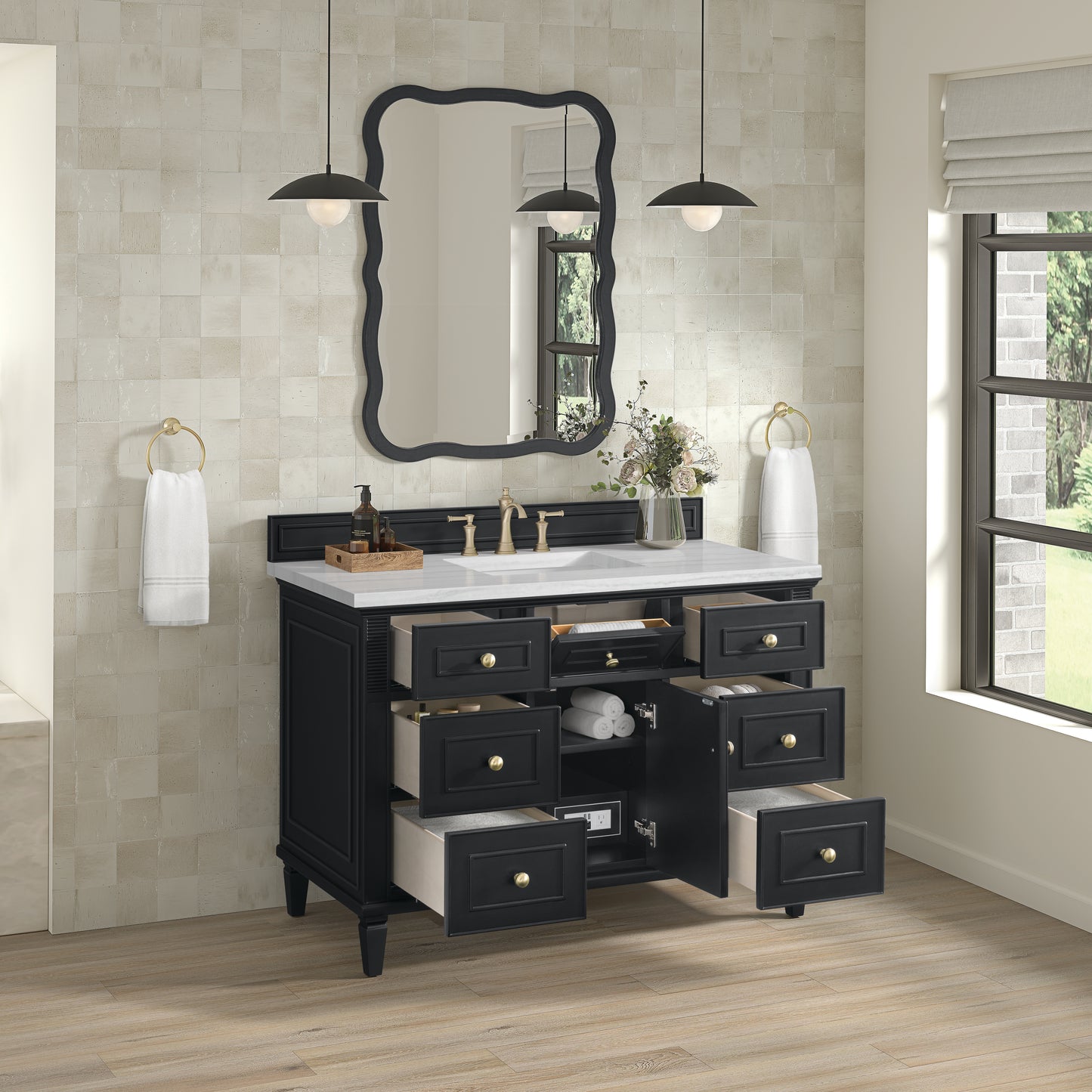 Lorelai 48" Single Vanity, Black Onyx w/ 3 CM Arctic Fall Solid Surface Top