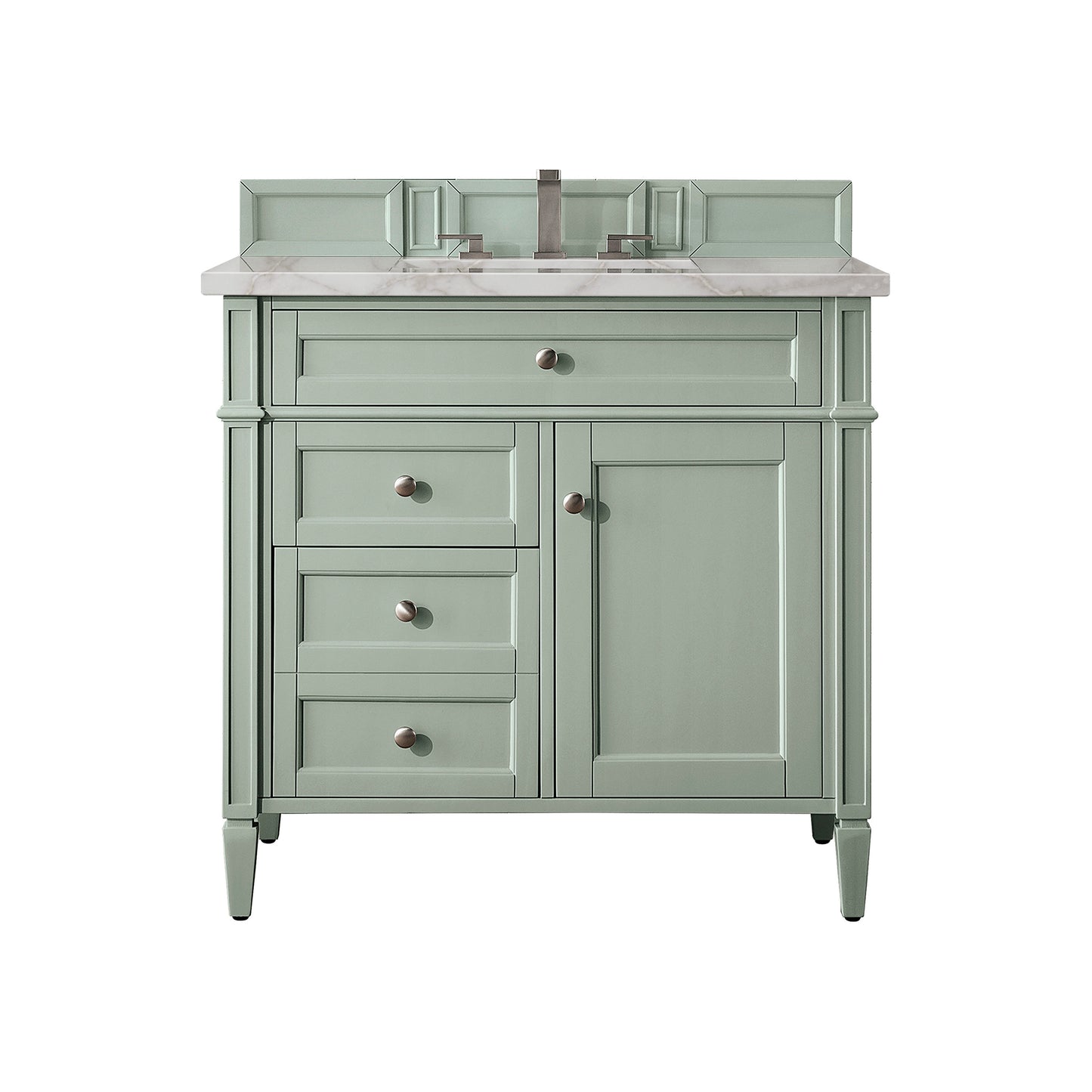Brittany 36" Single Vanity, Sage Green w/ 3 CM Victorian Silver Silestone Top